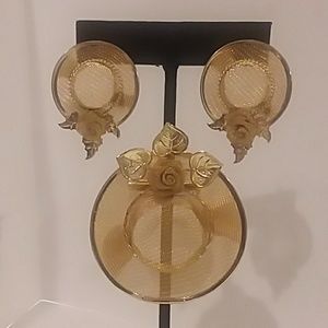 Vintage hat brooch and earrings